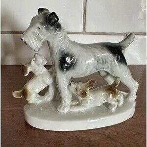Rare 1940s Carl Scheidig Fox Terrier Dogs Puppies Figurine Porcelain Vintage